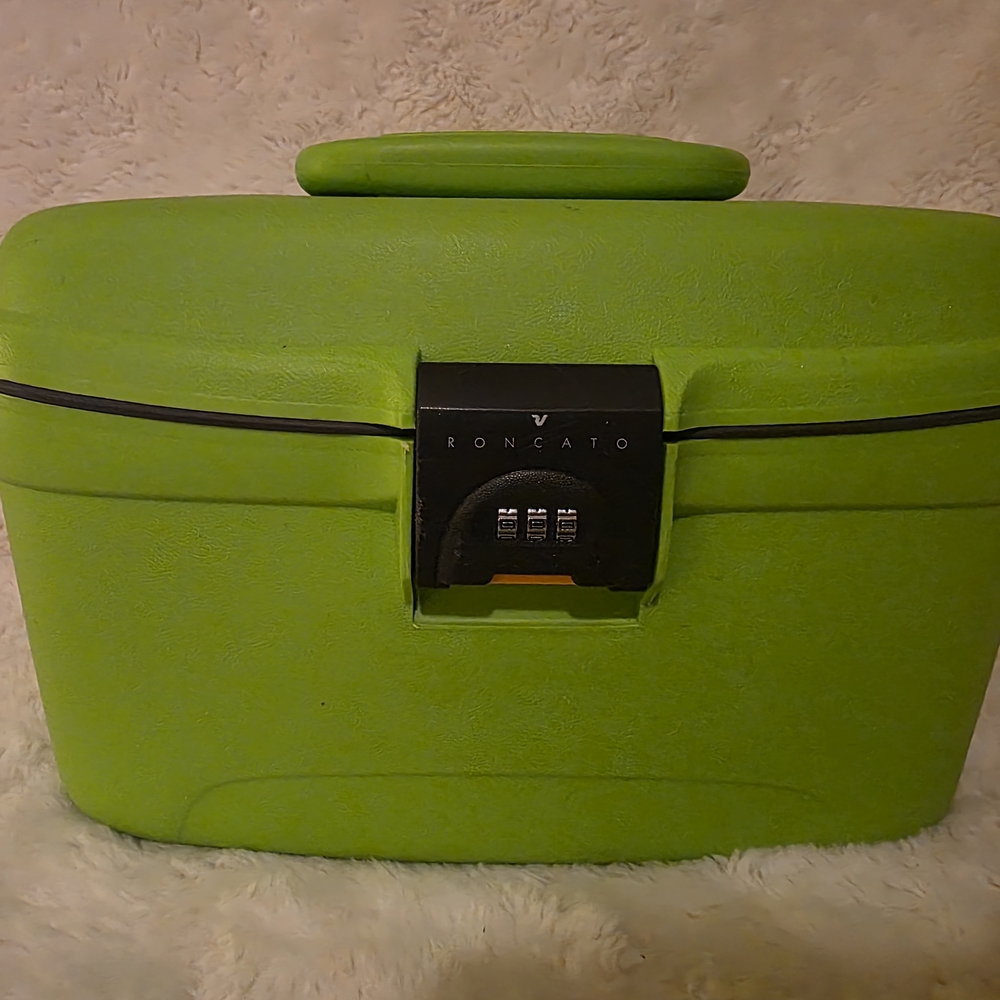 Vintage 90s Roncato Hardshell Beauty Case Fluo Lime Green Neon Train Vanity Box